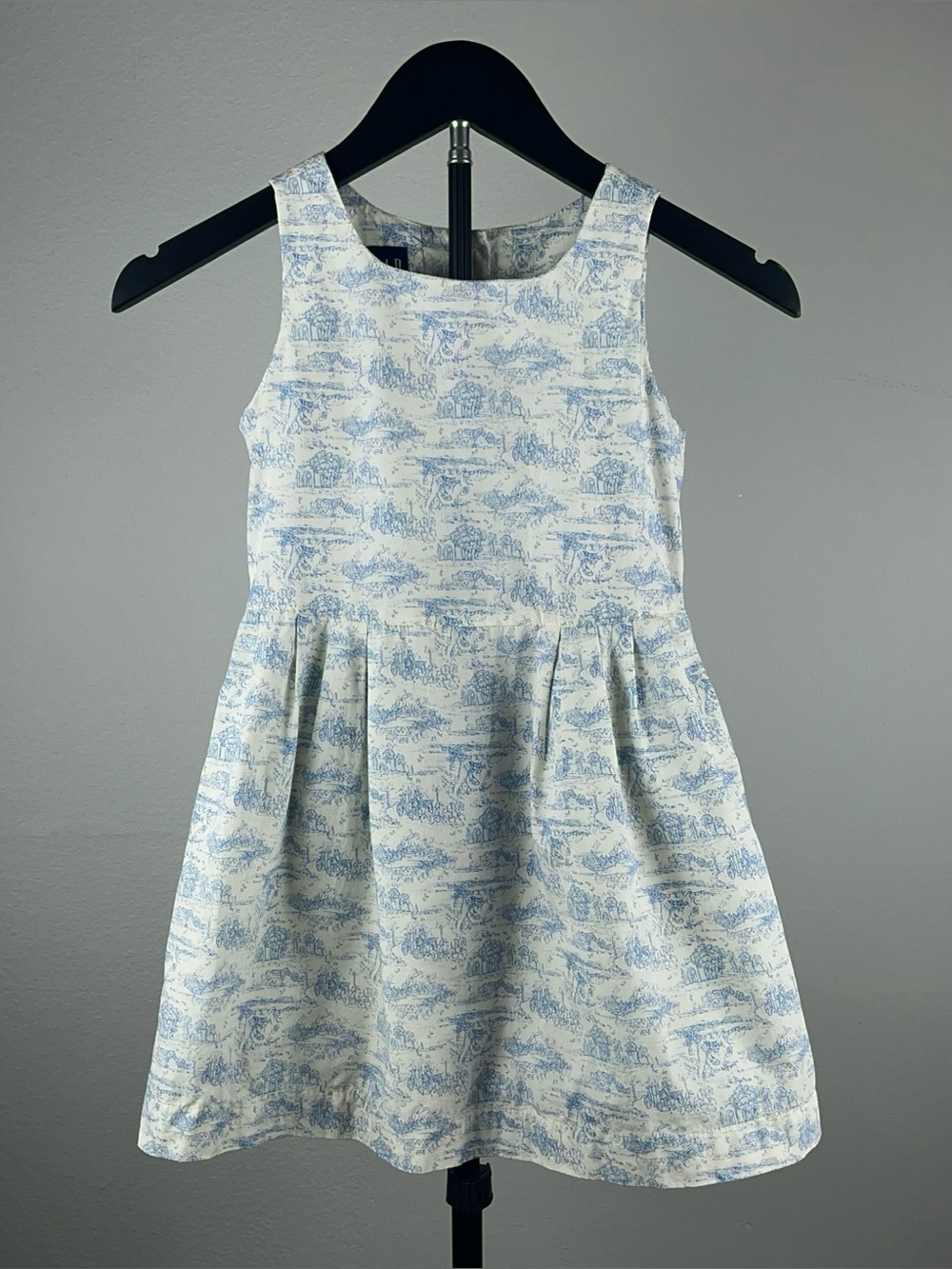 Gap 90s Blue White Toile de Jouy Cotton Cottagecore Vintage Sun Dress XS